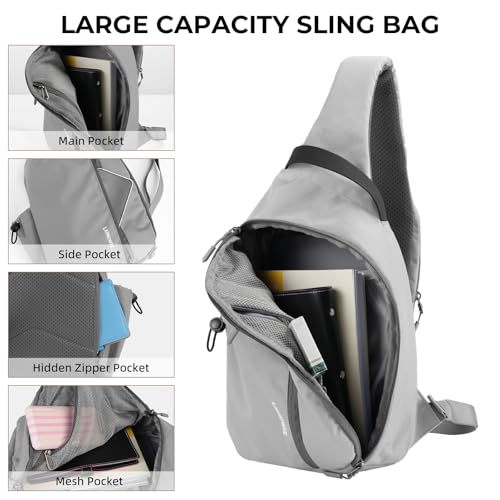 Crossbody Sling Bag, RFID Travel Hiking Sling Backpack, Compact EDC Bag - color: Grey
