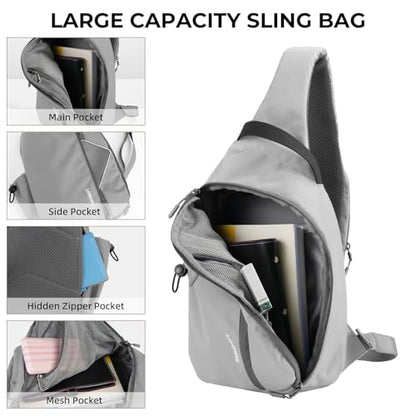 Crossbody Sling Bag, RFID Travel Hiking Sling Backpack, Compact EDC Bag - color: Grey