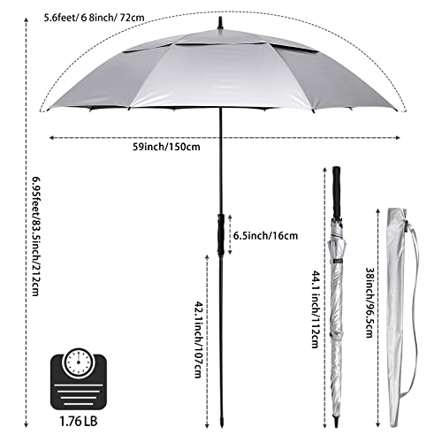 G4Free UV Golf Beach Umbrella 68”Auto Open Extra Large Sun Shade Umbrellas - color: Silver/Black