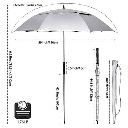 G4Free UV Golf Beach Umbrella 68”Auto Open Extra Large Sun Shade Umbrellas - color: Silver/Black
