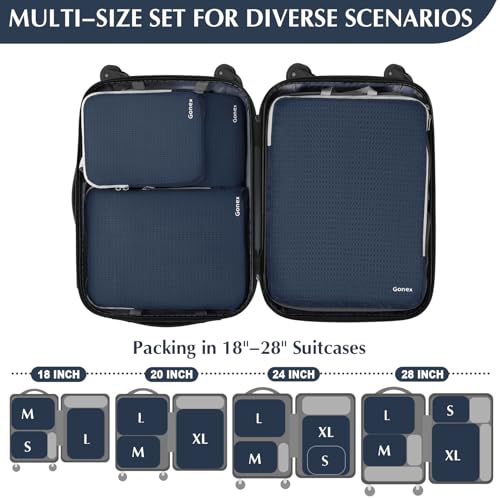 Gonex Compression Packing Cubes, 4-Piece Expandable Travel Organizers - color: 4-Purplish Blue, size: 4 Set