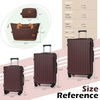Eeeza Luggage Sets 5 Piece,Lightweight Durable Hardshell,20/24/28 Inch - color: Burgundy