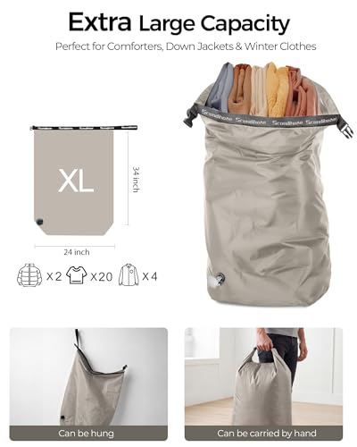 Travel Laundry Bag, Pump-Free Vacuum Compression Dirty Clothes Bag, Extra Large Reusable Waterproof & Washable Laundry Bag, Ideal for Suitcases, Road Trip Essentials, Gray, 1 Pack (XL) - color: Gray, size: 24"L x 34"W x 7.5"H
