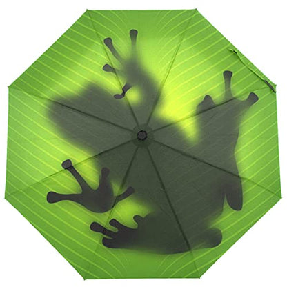Automatic Auto Open Close Compact Printed Travel Umbrella for Rain Water-Resistant Mini Small Size Lightweight Folding Umbrella - color: Green Frog