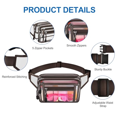 USPECLARE Clear Fanny Pack Stadium Approved Large Multi-Purpose Waist Bag - color: Chocolate, style: 1-pack-pvc