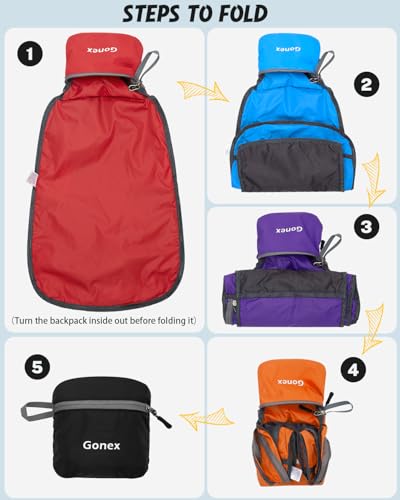 Gonex Packable Daypack Backpack 20L Lightweight Foldable Travel Bag - color: Red