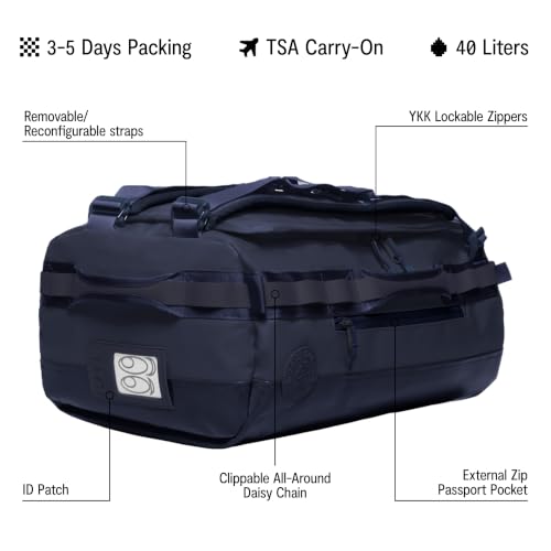 Baboon to the Moon Go-Bag Small 40L | Waterproof Travel Duffel Bag for Men & Women, Gym Bag, Carry-On Luggage, Weekend Getaway, TSA-Approved, Detachable Backpack Straps (Midnight) - color: Midnight, size: SMALL (40L)