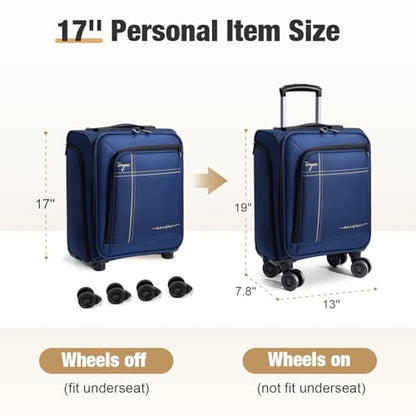 17 Inch Underseat Carry on Luggage with Removable Spinner Wheels - color: Blue, size: 17 inch_Underseat