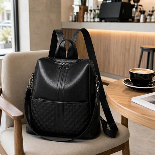 sqlp Fashion Backpack Purse for Women Faux Leather Ladies Handbags - color: Black, size: Medium