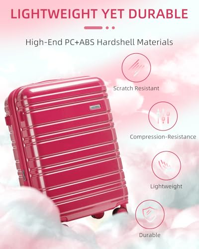 LARVENDER Luggage Sets 6 Piece Expandable Suitcases Set, Glossy Very Berry - color: Glossy Very Berry-6PC, size: Family Set