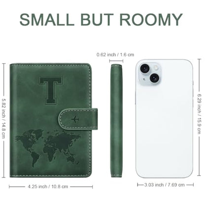 Passport Holder Wallet Cover Personalized Initial Travel Essentials - color: Pine Green, size: T