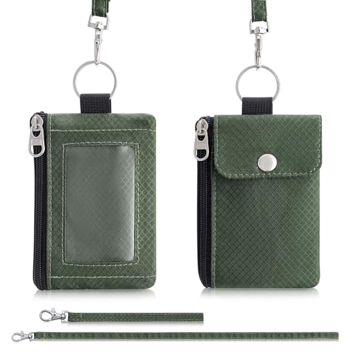 Artpaxy Minimalist Wallet For Mens Womens, Keychain RFID Blocking Zipper Small Wallet with ID Window 2 Lanyards,Water Resistant Travel Cash Card Coin Case Boys Girls - color: Army Green