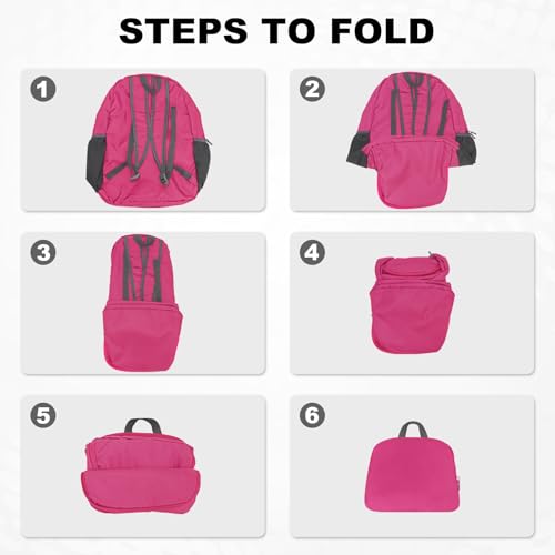 HOLYLUCK 20L lightweight packable Hiking Daypack Foldable Backpack for Men Women Small Travel Outdoor Foldable Shoulder Bag - color: Pink