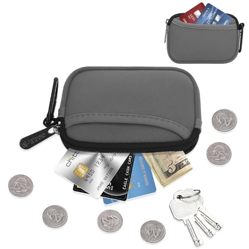 E-Tree Small Soft Neoprene Zipper Pouch with Carabiner Clip,Tech Bag Grey - color: Grey