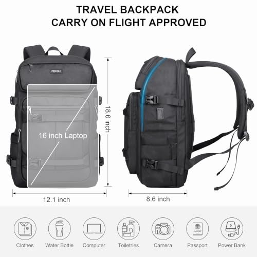 PIJUSHI Travel Backpack 35L Carry On Backpack Flight Approved - color: Updated Black