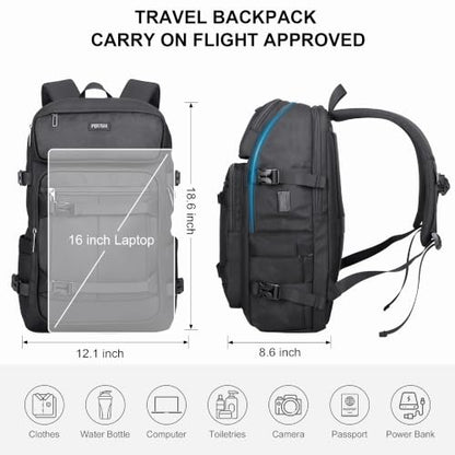 PIJUSHI Travel Backpack 35L Carry On Backpack Flight Approved - color: Updated Black