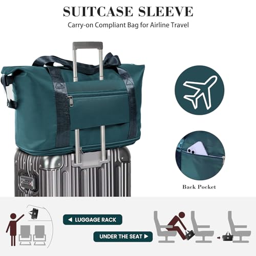Travel Duffel Bag with Wet Pocket & Trolley Sleeve, Waterproof Expandable - color: Peacock Blue