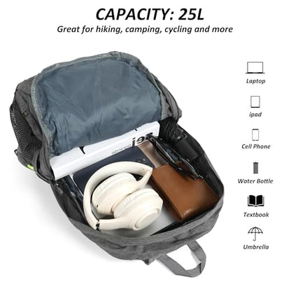TANTOMI Ultra Lightweight Packable Backpack 25L - Foldable Hiking Daypack for Travel, Compact Pocket Gym Sack & City Commuting Gear - Gray - color: Dark Gray
