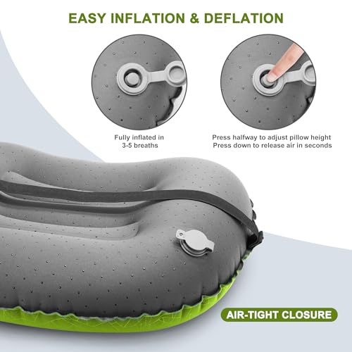 Inflatable Camping Pillow, Travel Blow Up Air Pillow, Neck Lumbar Support Ultralight Compact Pillow for Outdoor Hiking Backpacking Car Beach Airplane Sleeping Essentials, Green - color: Green