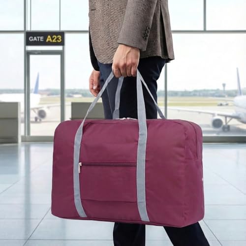 Lightweight Foldable Travel Duffel Bag – Compact Carry-On Luggage for Overnight Trips, Unisex Weekender Bag (Wine red) - color: Wine red