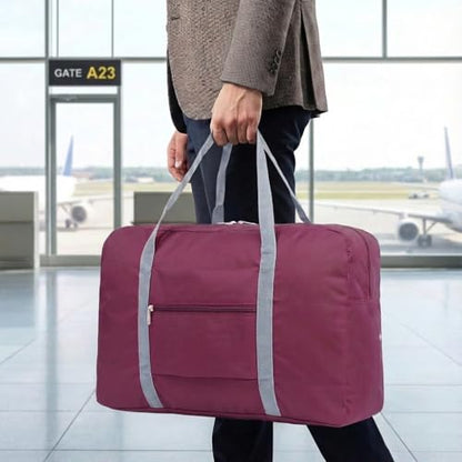 Lightweight Foldable Travel Duffel Bag – Compact Carry-On Luggage for Overnight Trips, Unisex Weekender Bag (Wine red) - color: Wine red