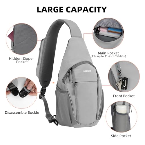 Crossbody Sling Bag, Lightweight Travel Sling Backpack with RFID Blocking - color: Grey