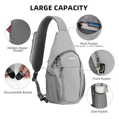 Crossbody Sling Bag, Lightweight Travel Sling Backpack with RFID Blocking - color: Grey