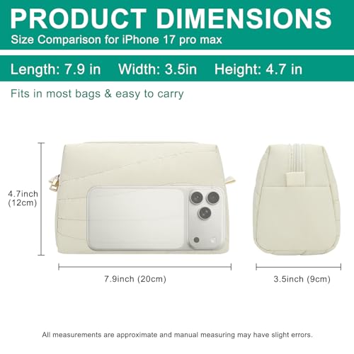 Small Makeup Bag for Purse, Quilted Travel Cosmetic Bag - color: A- Beige