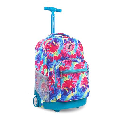 J World Sunrise Kids Rolling Backpack with Wheels for Girls Boys, Roller Bookbag for School, 18 x 13 x 9 Inches, Tie Dye - color: Tie Dye