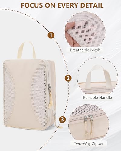 12pc Compression Packing Cubes for Suitcases, Expandable Travel Organizer Bags Set for Luggage, Lightweight Carry On Essentials, Beige - color: Cream