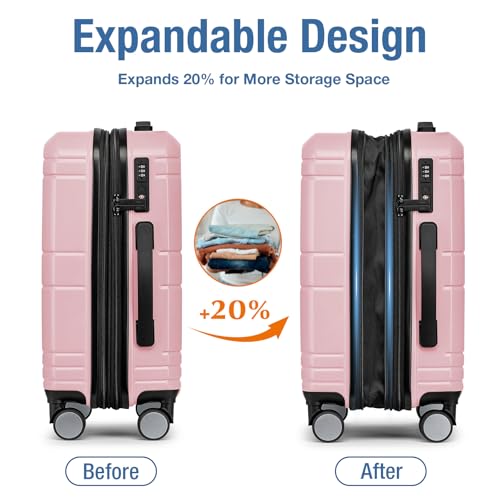 Carry On Luggage 22x14x9 Airline Approved,Hardshell Suitcase,20 Inch,Pink - color: Pink