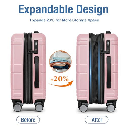 Carry On Luggage 22x14x9 Airline Approved,Hardshell Suitcase,20 Inch,Pink - color: Pink
