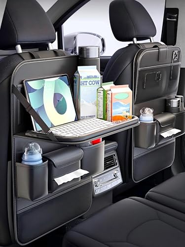 Car Backseat Organizer with Tray, Back of Car Seat Storage Caddy for Kids