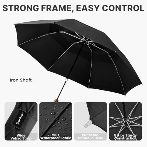 G4Free 54 Inch Inverted Windproof Umbrella with Wooden Handle Rain Umbrella - color: Black