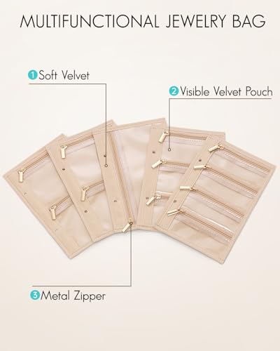 VLANDO Travel Jewelry Bags,5 Pcs Clear Velvet Zipper Pockets Bag - color: Clear