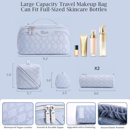 BOYATU Travel Makeup Bag Organizer: 3 Pcs Cosmetic Bag Set for Women Blue - color: C-Diamond Grid-Blue