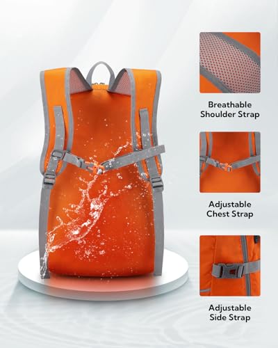 WATERFLY Small Lightweight Packable Hiking Backpack Foldable Travel Daypack - color: G-orange, size: 25L