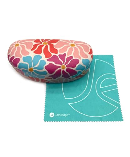 JAVOedge Style Eyeglass & Sunglasses Case - Extra Large Hard Shell Protective Case with Cleaning Cloth - color: Pastel Petal