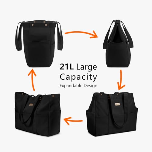 TOPDesign Heavy-Duty 16oz Canvas Tote Bag with 10 Pockets - color: Black