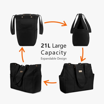 TOPDesign Heavy-Duty 16oz Canvas Tote Bag with 10 Pockets - color: Black