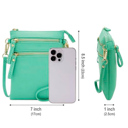 Solene Small Crossbody Bag for Women, Multi Zip Pockets with Detachable Wristlet, Lightweight Travel Purse, Cell Phone Pouch - color: Turquoise