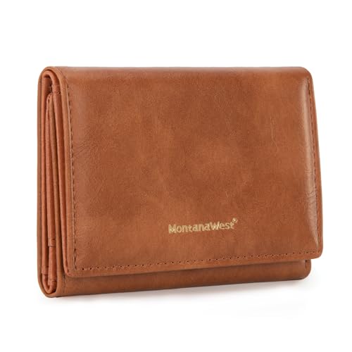Montana West Wallet Women Small Trifold Wallet RFID Blocking Minimalist Wallets with ID Window - color: Brown