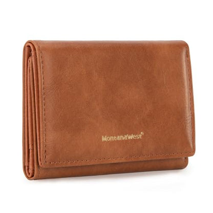 Montana West Wallet Women Small Trifold Wallet RFID Blocking Minimalist Wallets with ID Window - color: Brown