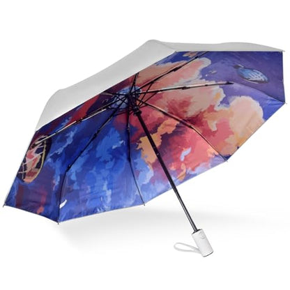 Cuby UV Sun Umbrella Compact Folding Travel Umbrella Auto Open and Close for Windproof, Rainproof & 99.9% UV Protection Parasol with Silver Anti-UV Coating - color: Hot air balloon