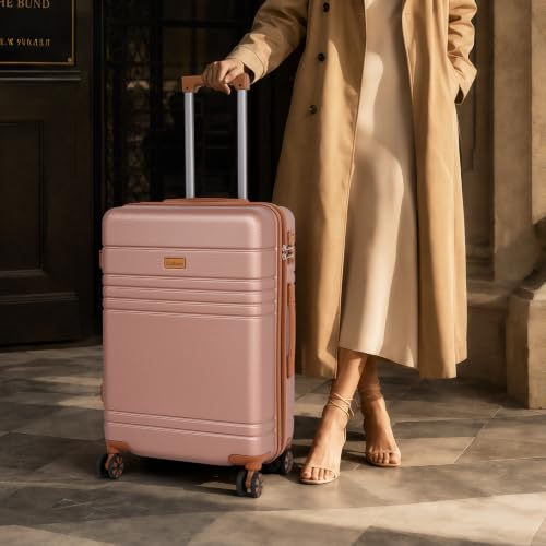 Cosbarn Luggage Sets 5 Piece, Hardshell Suitcase with Spinner Wheels - color: Rosegold