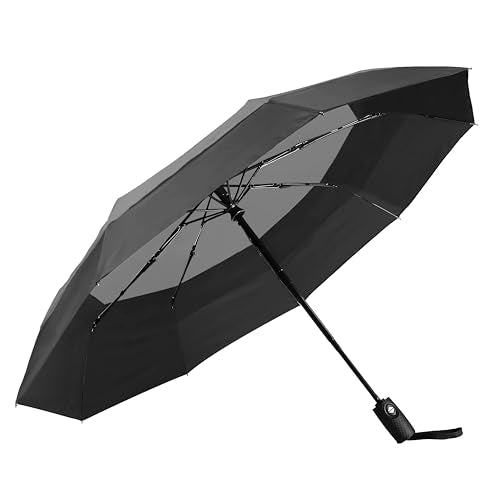 Windproof Compact Travel Umbrellas for Rain – Easy Auto Open Close, Automatic Durable Waterproof – Backpack, Portable, Lightweight Umbrellas for Travel - color: 1xBlack/Grey