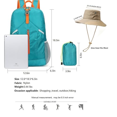 levayhill 25L Lightweight Foldable Backpack & Sun Hats Travel, Lake Blue - color: Lake Blue