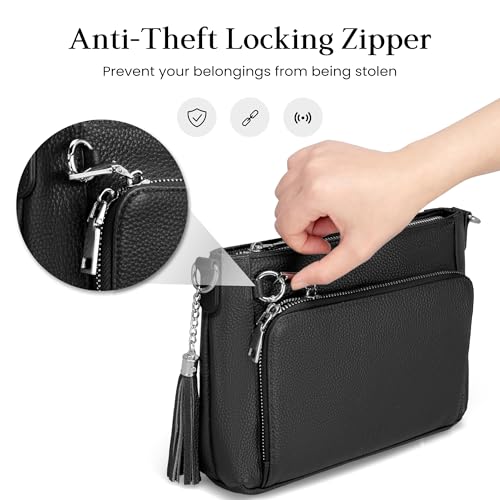 befen Anti Theft Genuine Leather Crossbody Bags for Women Built in Wallet - color: Deep Black