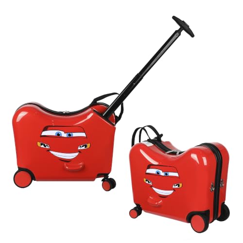 Bioworld Cars Kids Luggage 15" Ride-On Travel Bag for Boys and Girls - color: Cars Smiley Red
