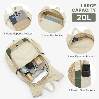 G4Free 20L Lightweight Packable Hiking Backpack for Women Men - color: Green+beige